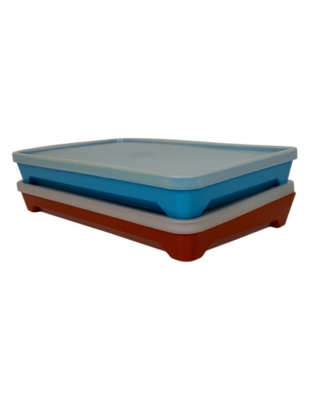 Tupperware Meat Keeper 1292-8 Set Of 2 Blue & Red With Lids Plastic Stackable